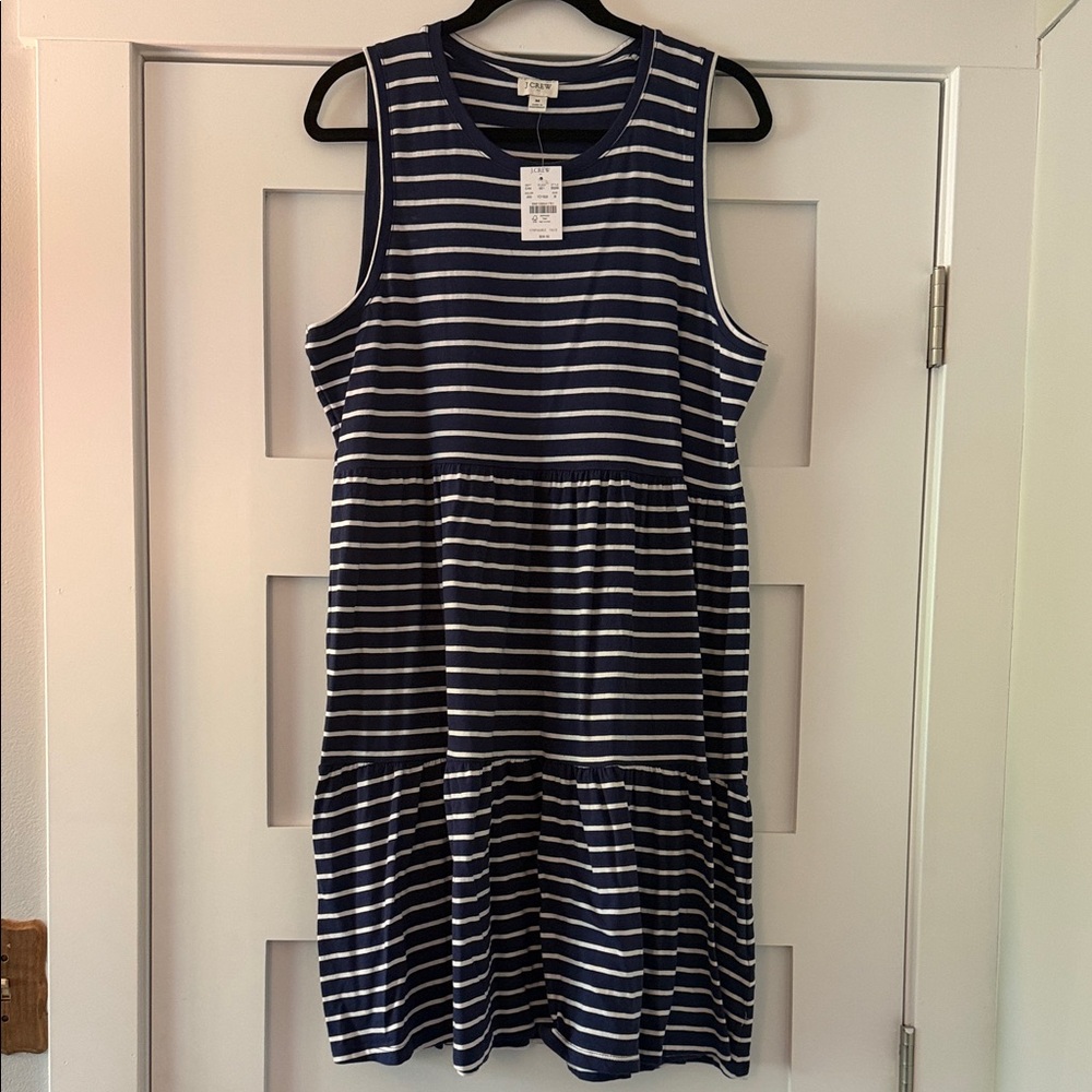 J. Crew Navy and White Striped Midi Dress